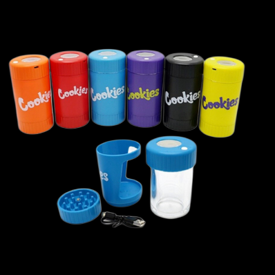 Cookies 4 in 1 Grinder / One-Hitter / Airtight Glass Jar with Magnifying Lid