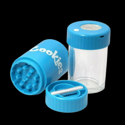 Cookies 4 in 1 Grinder / One-Hitter / Airtight Glass Jar with Magnifying Lid