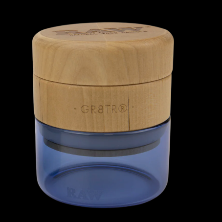 RAW Wood GR8TR Natural Wood Grinder with Blue Glass Jar