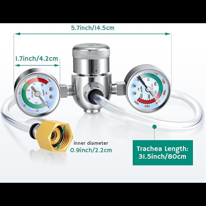 Whipped Cream Pressure Regulator Valve with Hose Line and Adapter for Whipped Cream Chargers 0.95 Liter 580g Tank