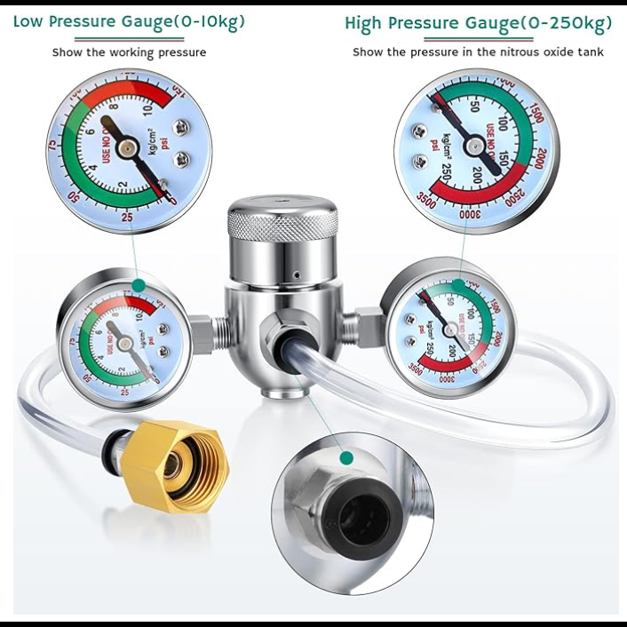 Whipped Cream Pressure Regulator Valve with Hose Line and Adapter for Whipped Cream Chargers 0.95 Liter 580g Tank