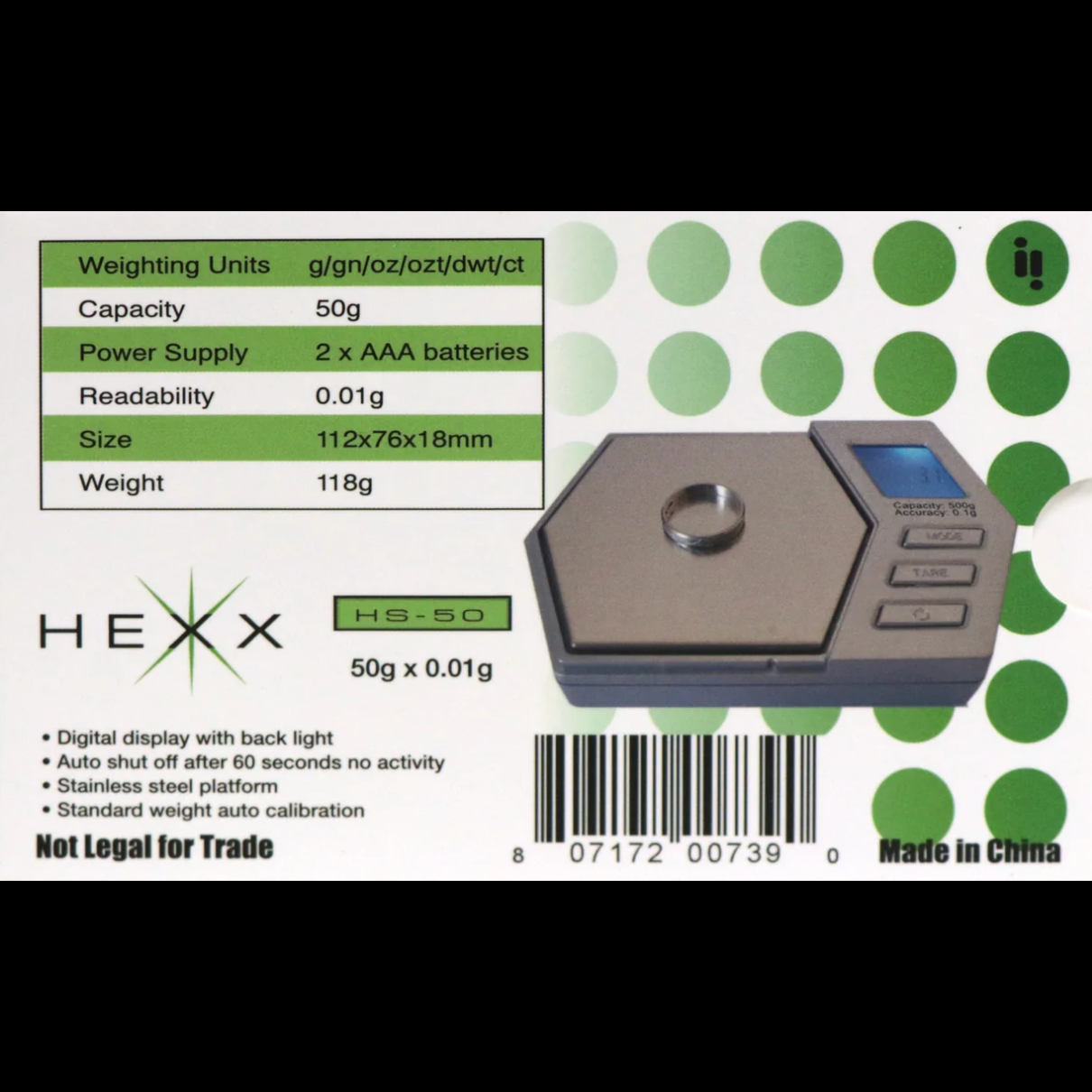 Infyniti Hexx Digital Scale 50g 0.01g scale
