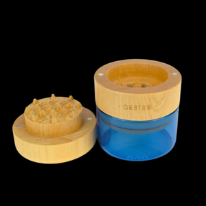 RAW Wood GR8TR Natural Wood Grinder with Blue Glass Jar