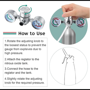 Whipped Cream Pressure Regulator Valve with Hose Line and Adapter for Whipped Cream Chargers 0.95 Liter 580g Tank