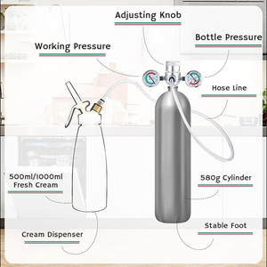 Whipped Cream Pressure Regulator Valve with Hose Line and Adapter for Whipped Cream Chargers 0.95 Liter 580g Tank
