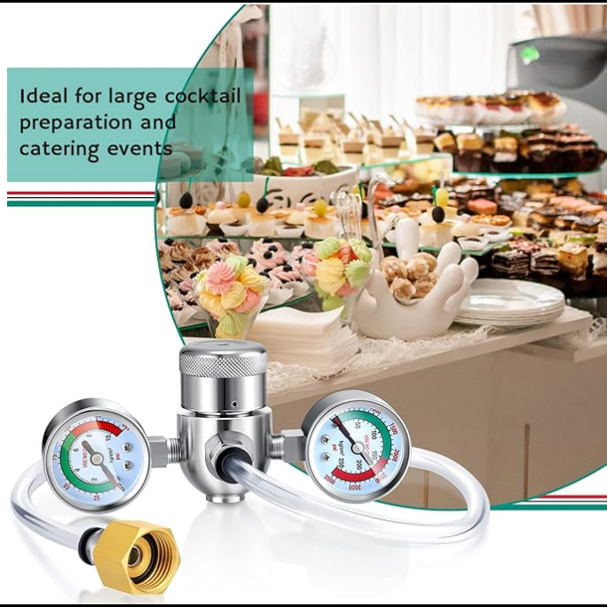 Whipped Cream Pressure Regulator Valve with Hose Line and Adapter for Whipped Cream Chargers 0.95 Liter 580g Tank
