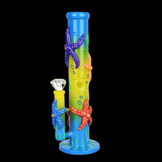 Catch A Rising Starfish Glow In The Dark Straight Tube Bong - 13.75"