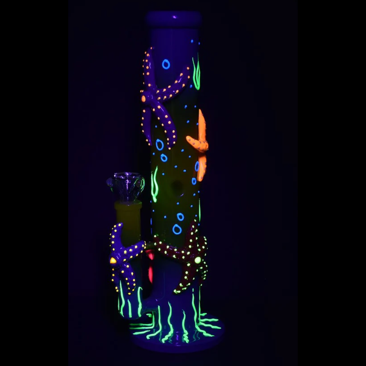 Catch A Rising Starfish Glow In The Dark Straight Tube Bong - 13.75"
