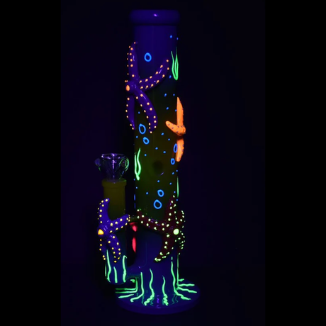 Catch A Rising Starfish Glow In The Dark Straight Tube Bong - 13.75"