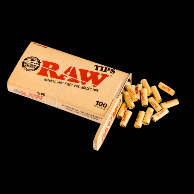 RAW Pre-Rolled Tips (100 Count) + Tin Storage