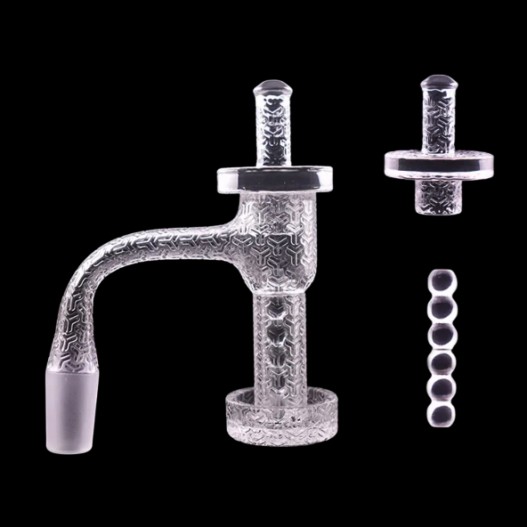 Frosted Quartz Banger 14mm Male W Carb Cap & Terp Pillar