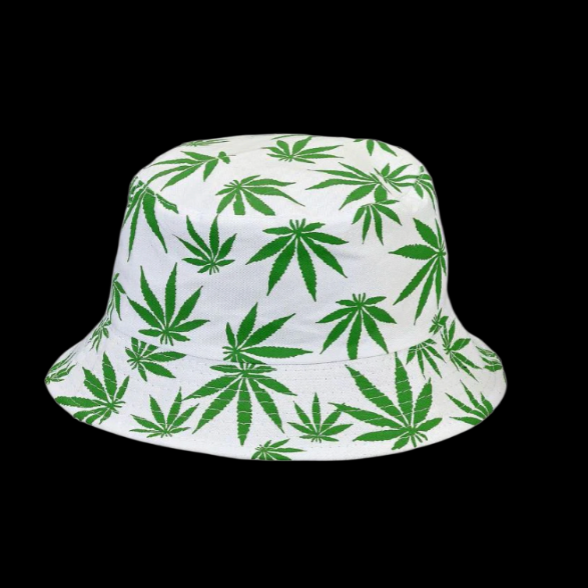 White Bucket Hat Leaf Design